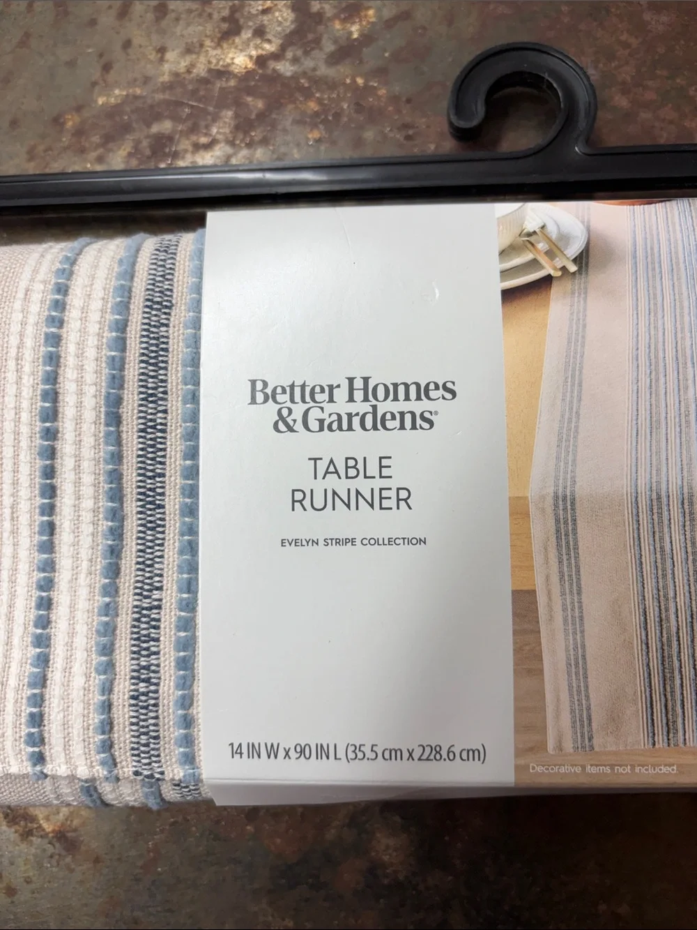 Better Homes & Gardens “Blue Silver” Cotton Table Runner - Evelyn Stripe. 14x90